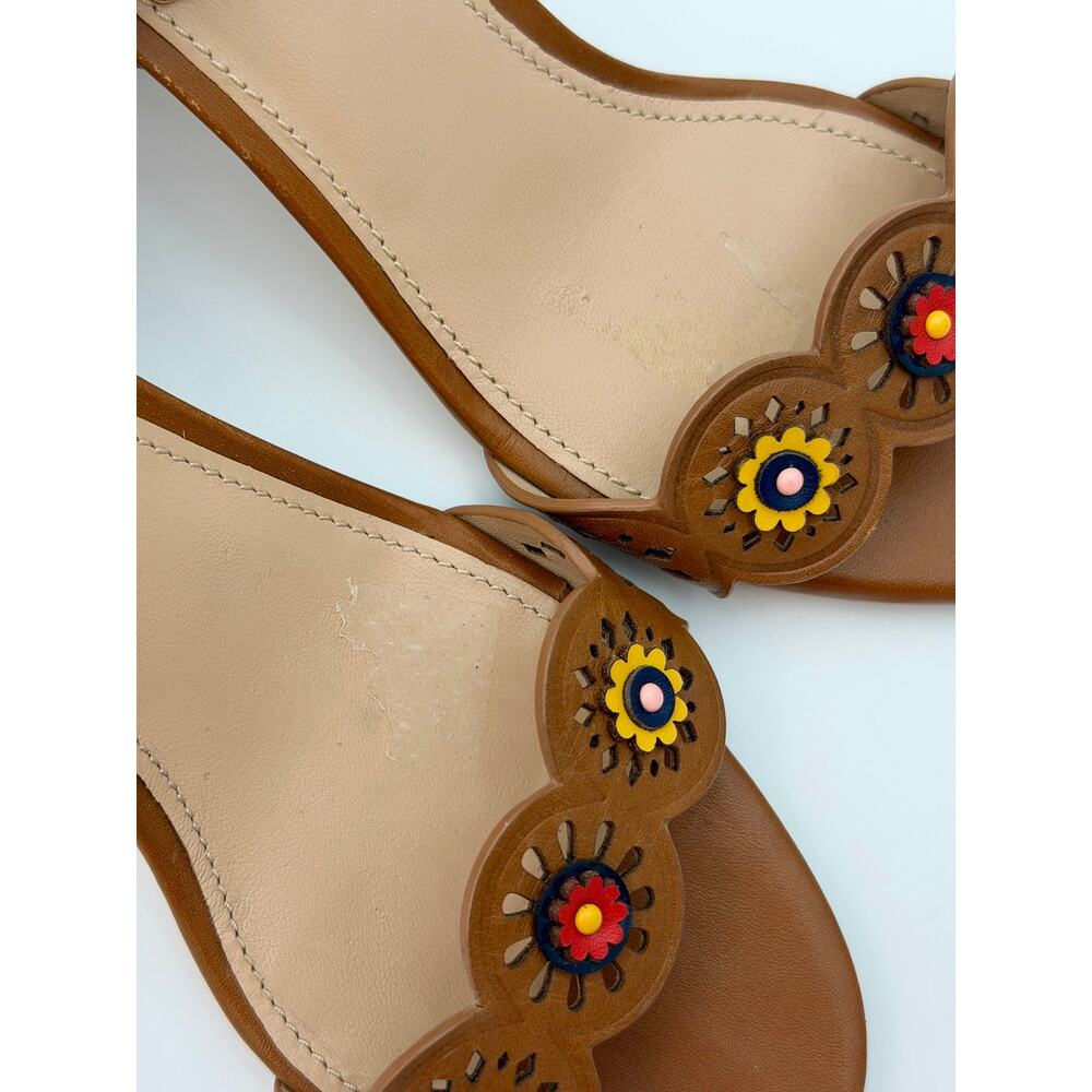Tory Burch Marguerite Beaded Sandals Brown Leather Multi Size 7.5 Ankle Strap - Picture 13 of 16